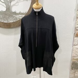 Repeat Luxury Cashmere Poncho Zipper Snaps Wool Black One Size